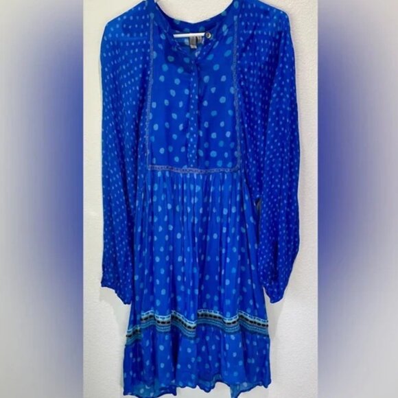 Anthropologie Bl^nk Coterie Embroidered Blue Polka Dot Tunic Dress Size L - Picture 2 of 10